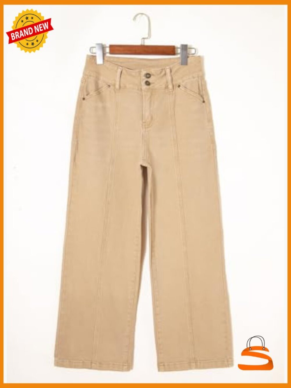High Waisted Wide Leg Jeans Stretchy Straight Leg Denim Pants with Seamed Front - Picture 4 of 7